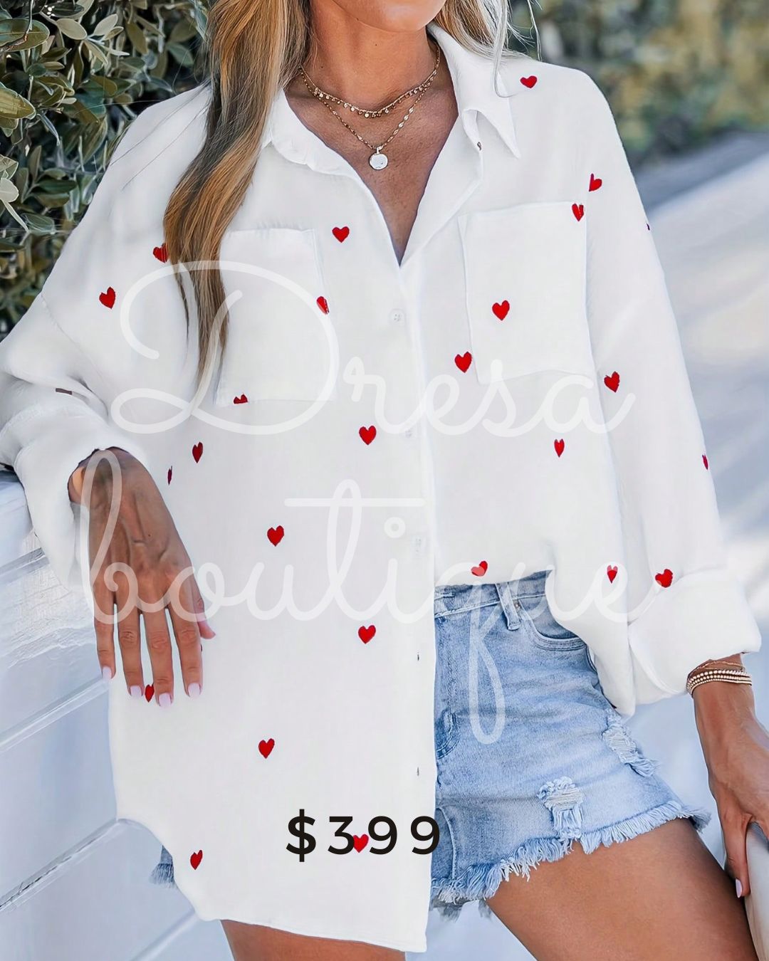 Camisa blanca corazones