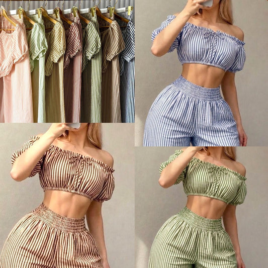 Rayas- Conjunto Crop Top+ Pantalon/ Colores Surtidos ( Unitalla) 6 pz