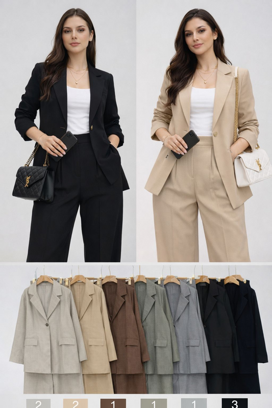 Blazer - Conjunto-Casual -Pierna Ancha Pantalon + Camisa (6 Colores) Unitalla 6 piezas mixtas