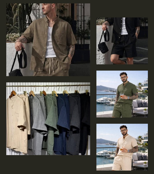 Conjunto De Caballero Casual-Camisa+Short/ Colores Surtidos (Unitalla) 6 pz