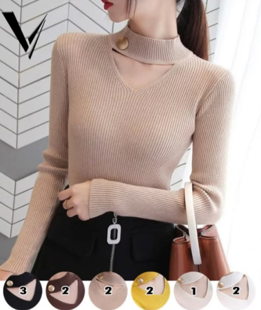 Blusa cuello alto escote en v